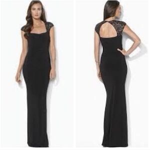 Cache‎ Black Mermaid Maxi Dress with Embroidered Sleeves Size 0